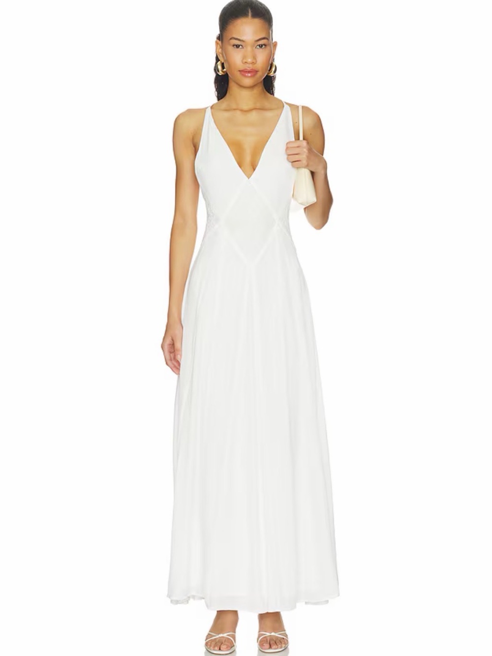 Sleeveless White V-Neck Maxi Dress